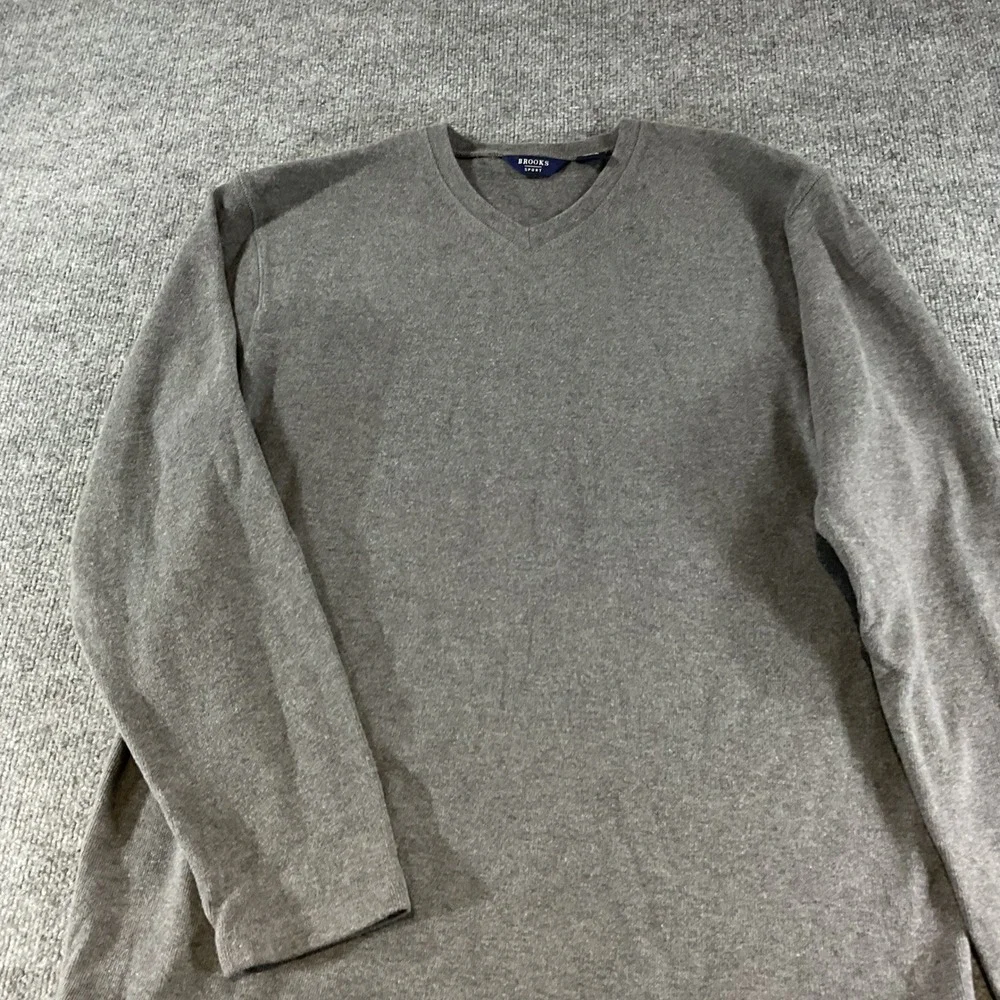 Brooks Brothers Sport Mens V Neck Sweater Gray Pullover Long Sleeve Size Large L